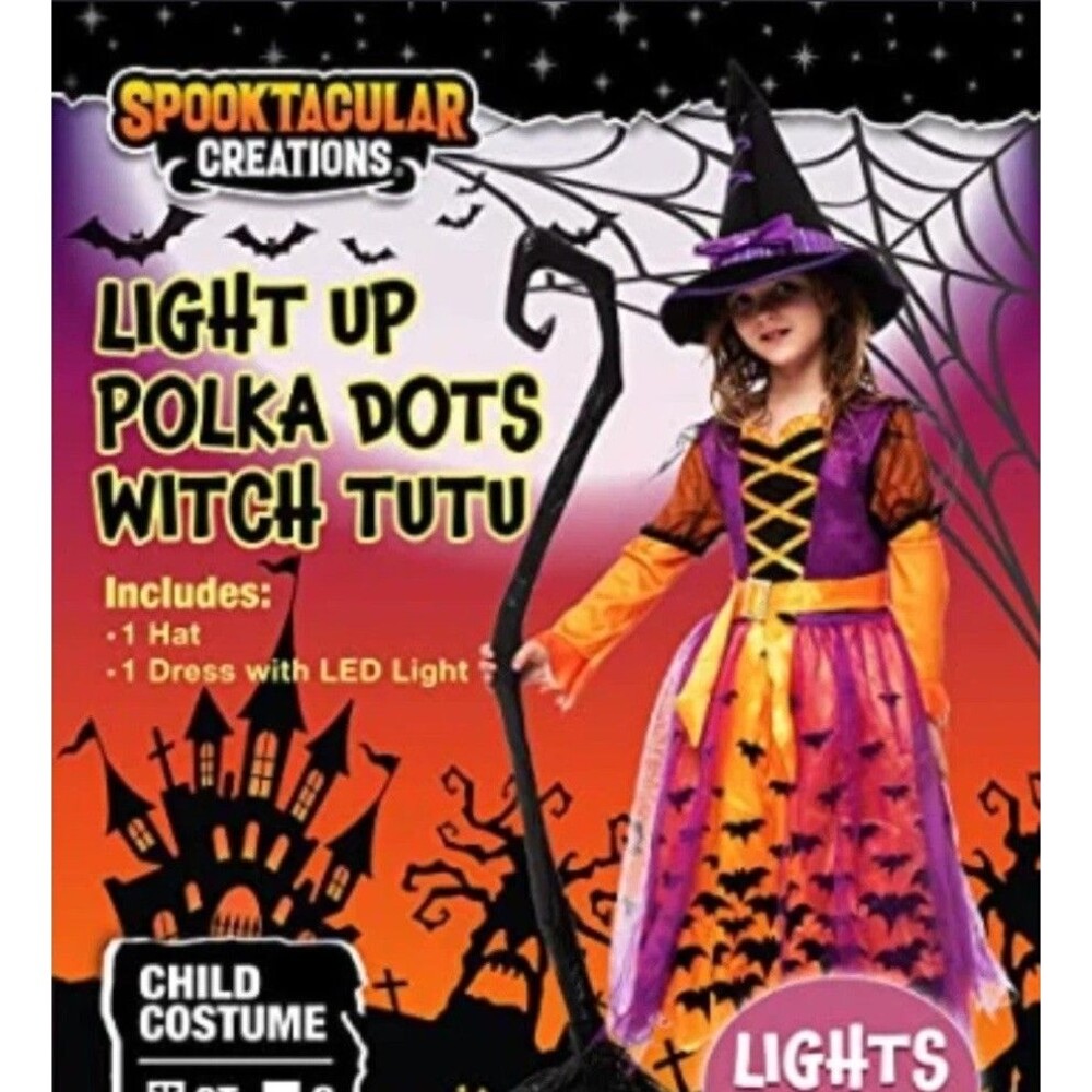 LIGHT UP POLKA DOTS WITCH TUTU Costume CHILD MEDIUM Halloween NIP